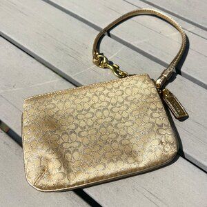 COACH Signature Logo Gold Metallic Wristlet Purse